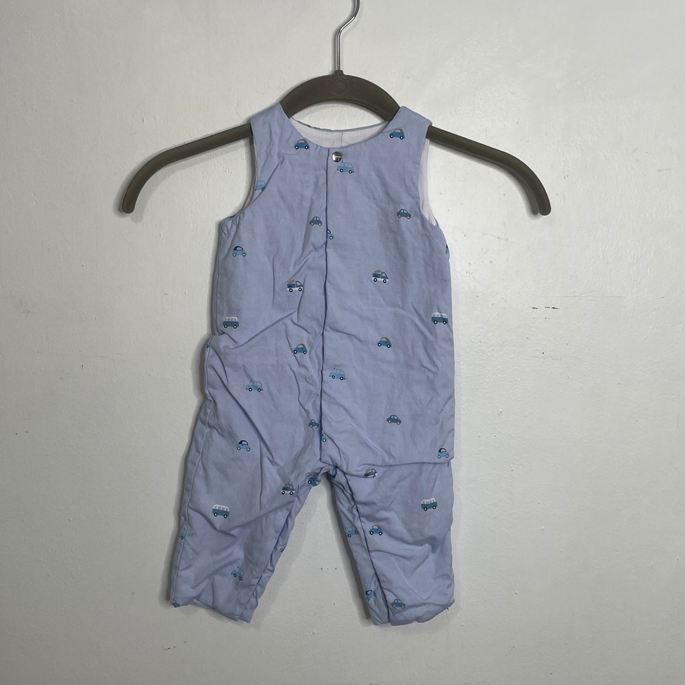 Jacadi Paris Baby Boy Blue‎ Car Print Quilted Overalls Romper 6M 67cm